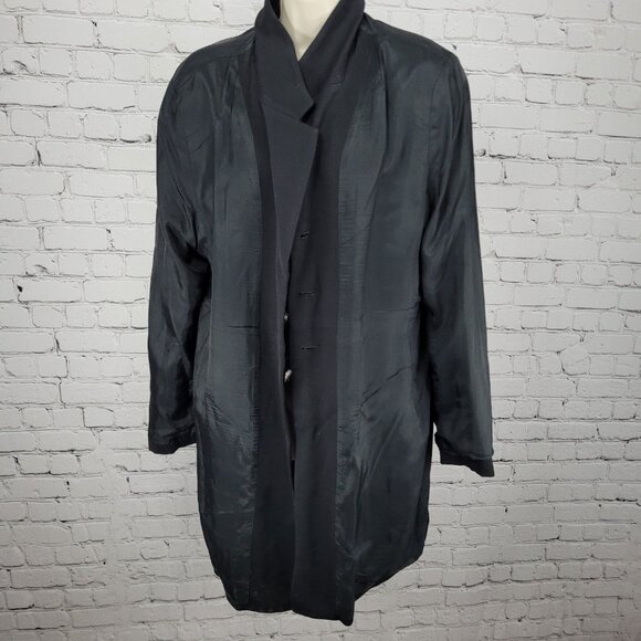VTG J. Jill Black Wool Blend Stretch Lightweight Buttoned Lined Coat Size 18 - Picture 5 of 16